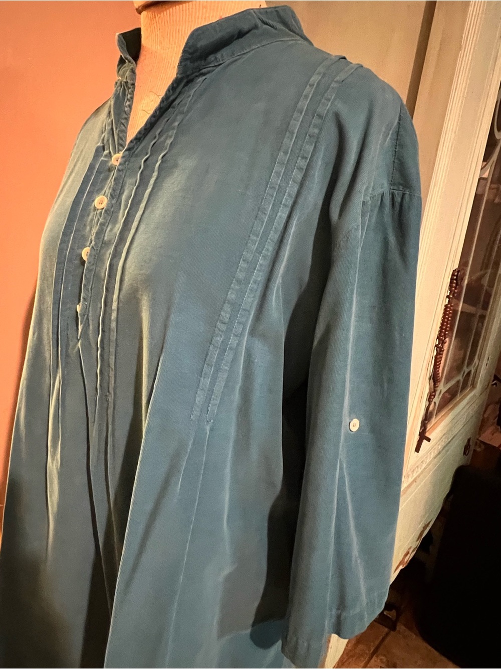 CP Shades Cotton Soft Cord Tunic Shirt Teal Blue Sz Medium Lagenlook Tab Sleeve - Picture 3 of 12